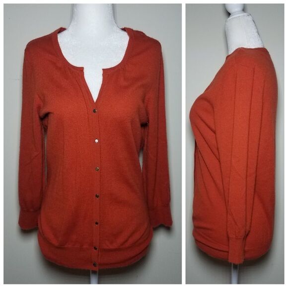 Burnt Orange 100% Cashmere Cardigan - Picture 1 of 4